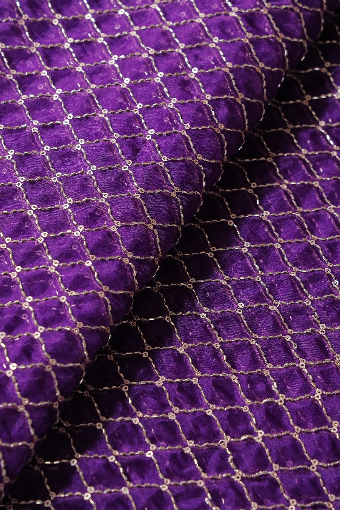 AIzaSyBcstauz-XMPRhEY21AUzeo032pxrXB5Ug - Cut Dana Beads Beautiful Ogee Embroidery On Purple Organza Fabric