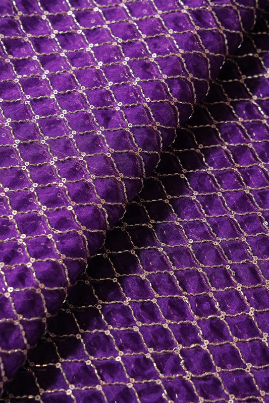 AIzaSyBcstauz-XMPRhEY21AUzeo032pxrXB5Ug - Cut Dana Beads Beautiful Ogee Embroidery On Purple Organza Fabric