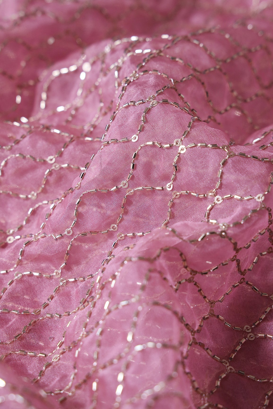 AIzaSyBcstauz-XMPRhEY21AUzeo032pxrXB5Ug - Cut Dana Beads Beautiful Ogee Embroidery On Gajri Pink Organza Fabric