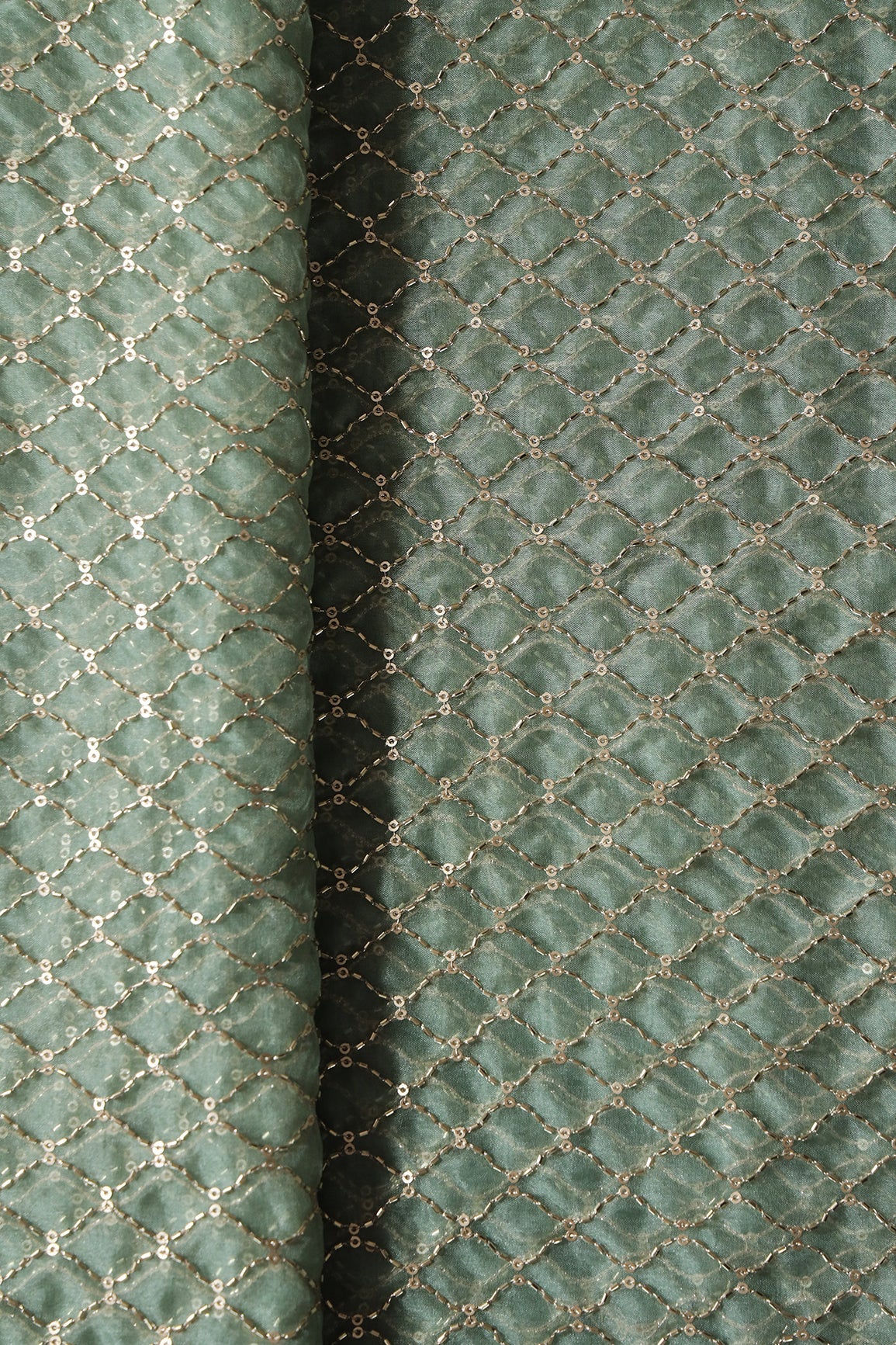 AIzaSyBcstauz-XMPRhEY21AUzeo032pxrXB5Ug - Cut Dana Beads Beautiful Ogee Embroidery On Olive Organza Fabric