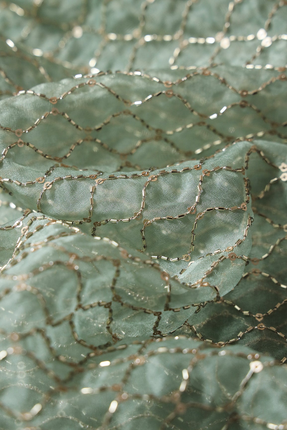 AIzaSyBcstauz-XMPRhEY21AUzeo032pxrXB5Ug - Cut Dana Beads Beautiful Ogee Embroidery On Olive Organza Fabric