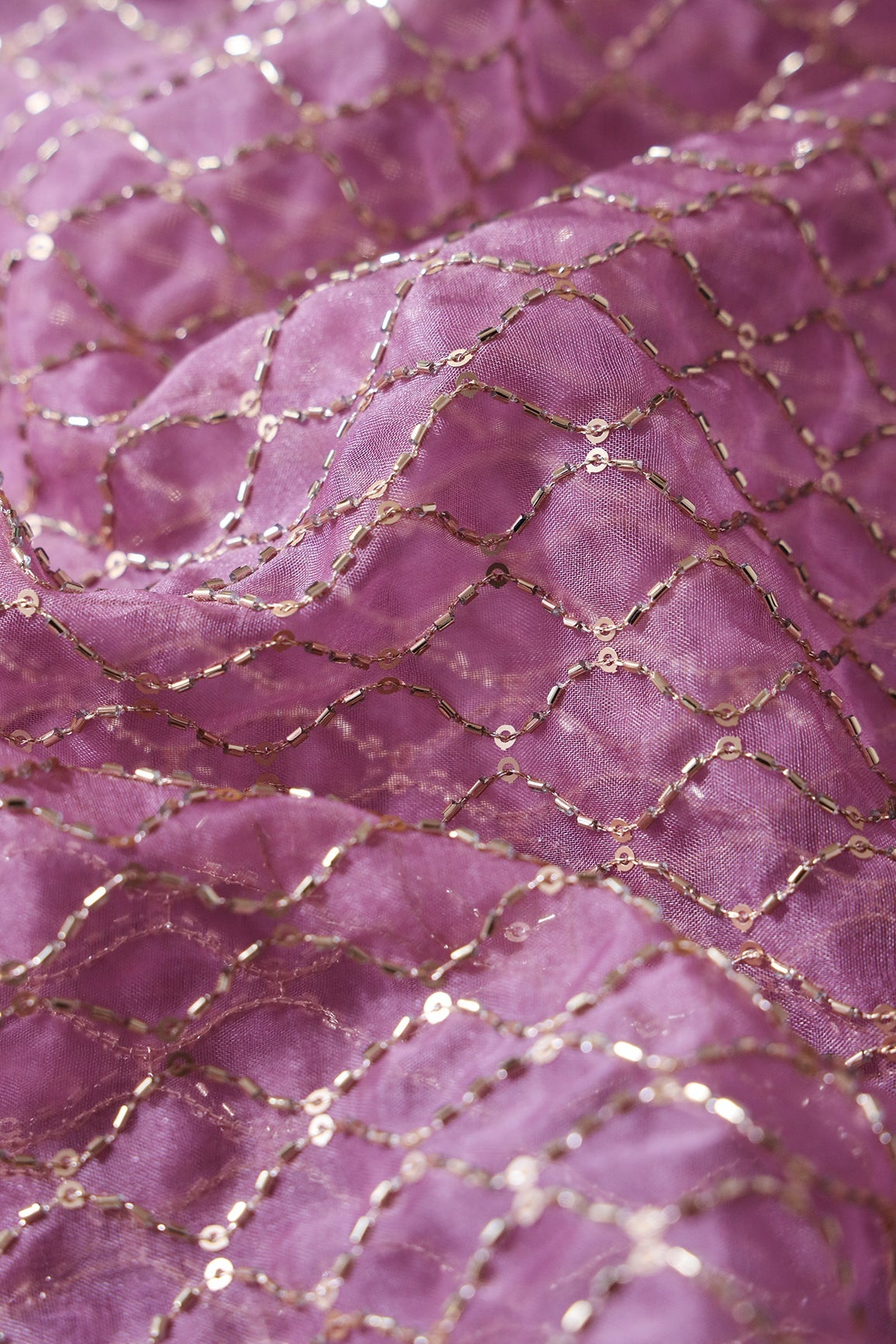 AIzaSyBcstauz-XMPRhEY21AUzeo032pxrXB5Ug - Cut Dana Beads Beautiful Ogee Embroidery On Lavender Organza Fabric