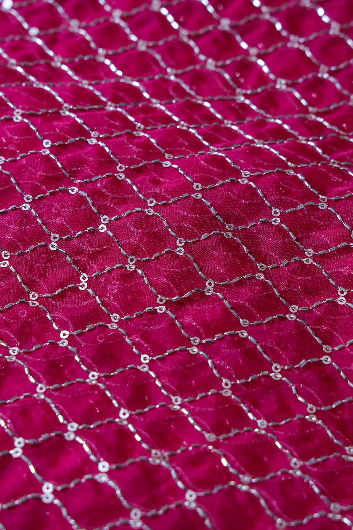 AIzaSyBcstauz-XMPRhEY21AUzeo032pxrXB5Ug - Cut Dana Beads Beautiful Ogee Embroidery On Fuchsia Organza Fabric