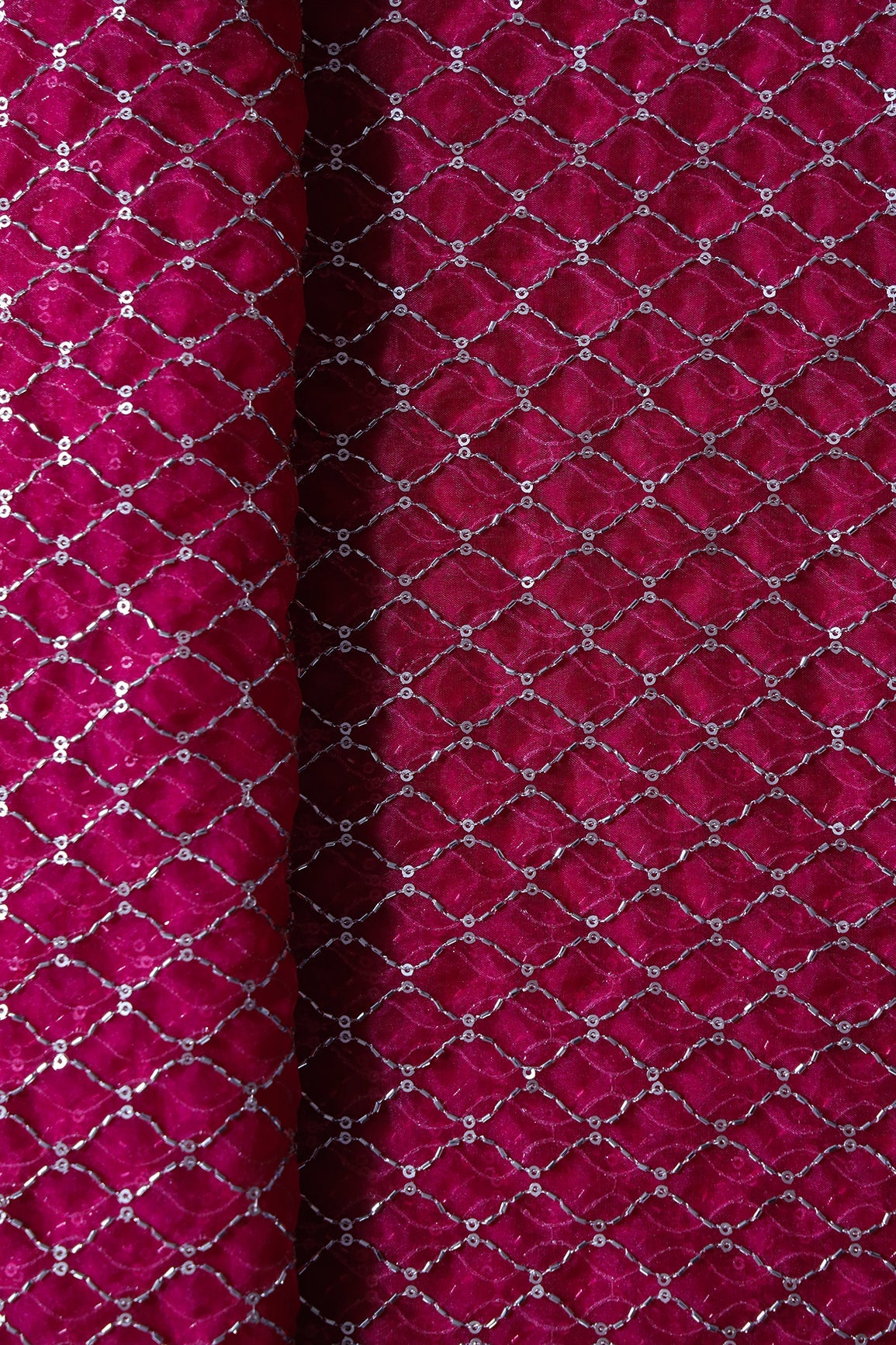 AIzaSyBcstauz-XMPRhEY21AUzeo032pxrXB5Ug - Cut Dana Beads Beautiful Ogee Embroidery On Fuchsia Organza Fabric