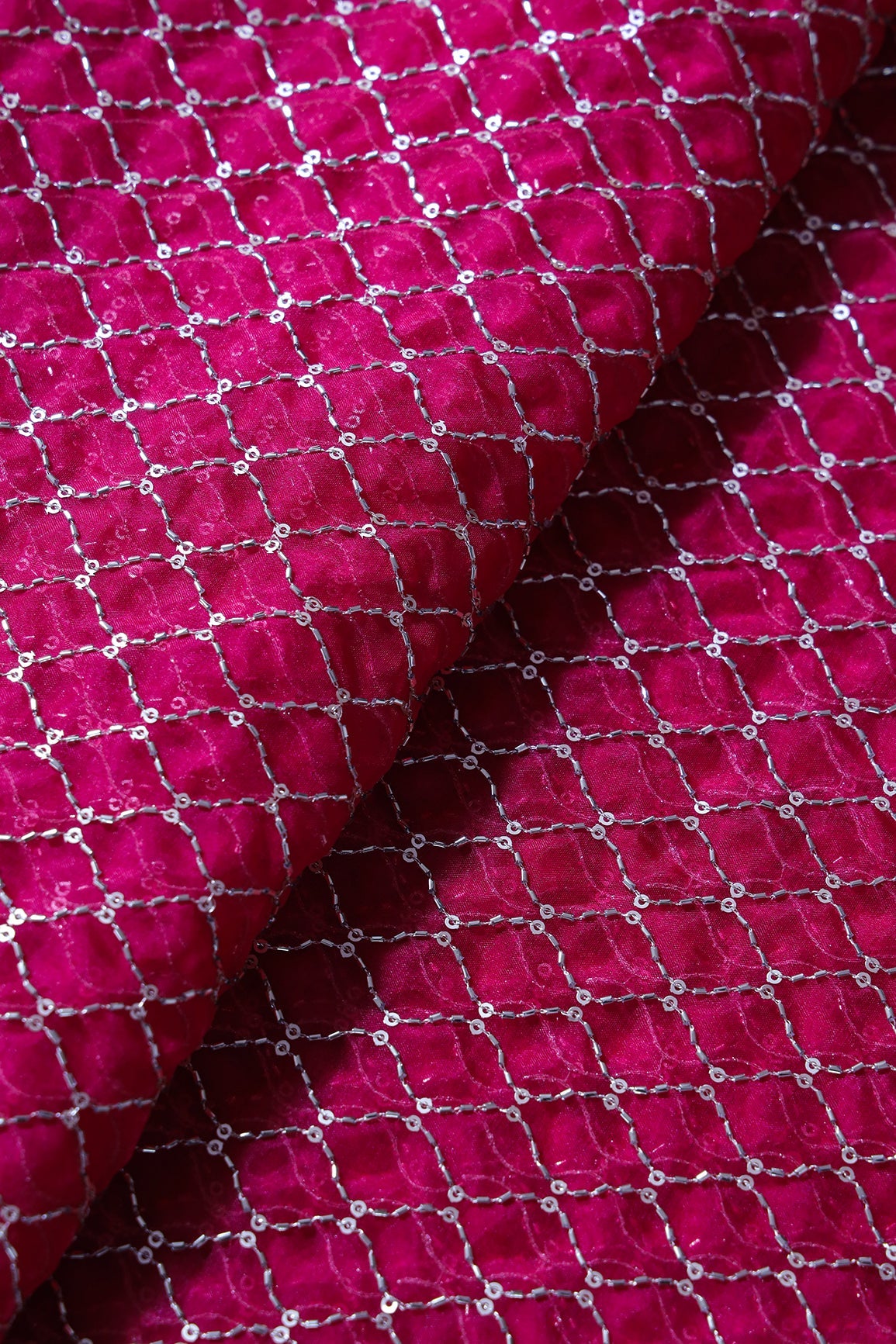 AIzaSyBcstauz-XMPRhEY21AUzeo032pxrXB5Ug - Cut Dana Beads Beautiful Ogee Embroidery On Fuchsia Organza Fabric