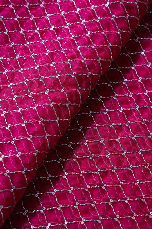 AIzaSyBcstauz-XMPRhEY21AUzeo032pxrXB5Ug - Cut Dana Beads Beautiful Ogee Embroidery On Fuchsia Organza Fabric