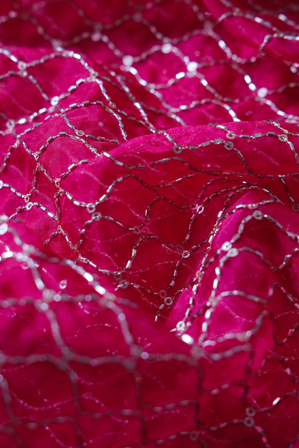 AIzaSyBcstauz-XMPRhEY21AUzeo032pxrXB5Ug - Cut Dana Beads Beautiful Ogee Embroidery On Fuchsia Organza Fabric