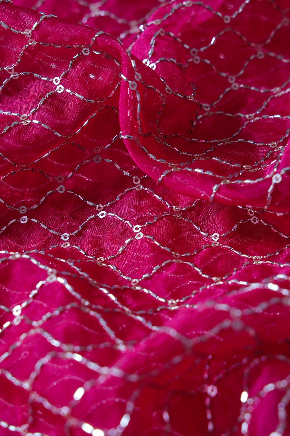 AIzaSyBcstauz-XMPRhEY21AUzeo032pxrXB5Ug - Cut Dana Beads Beautiful Ogee Embroidery On Fuchsia Organza Fabric