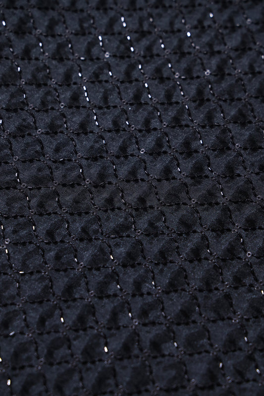 AIzaSyBcstauz-XMPRhEY21AUzeo032pxrXB5Ug - Cut Dana Beads Beautiful Ogee Embroidery On Black Organza Fabric