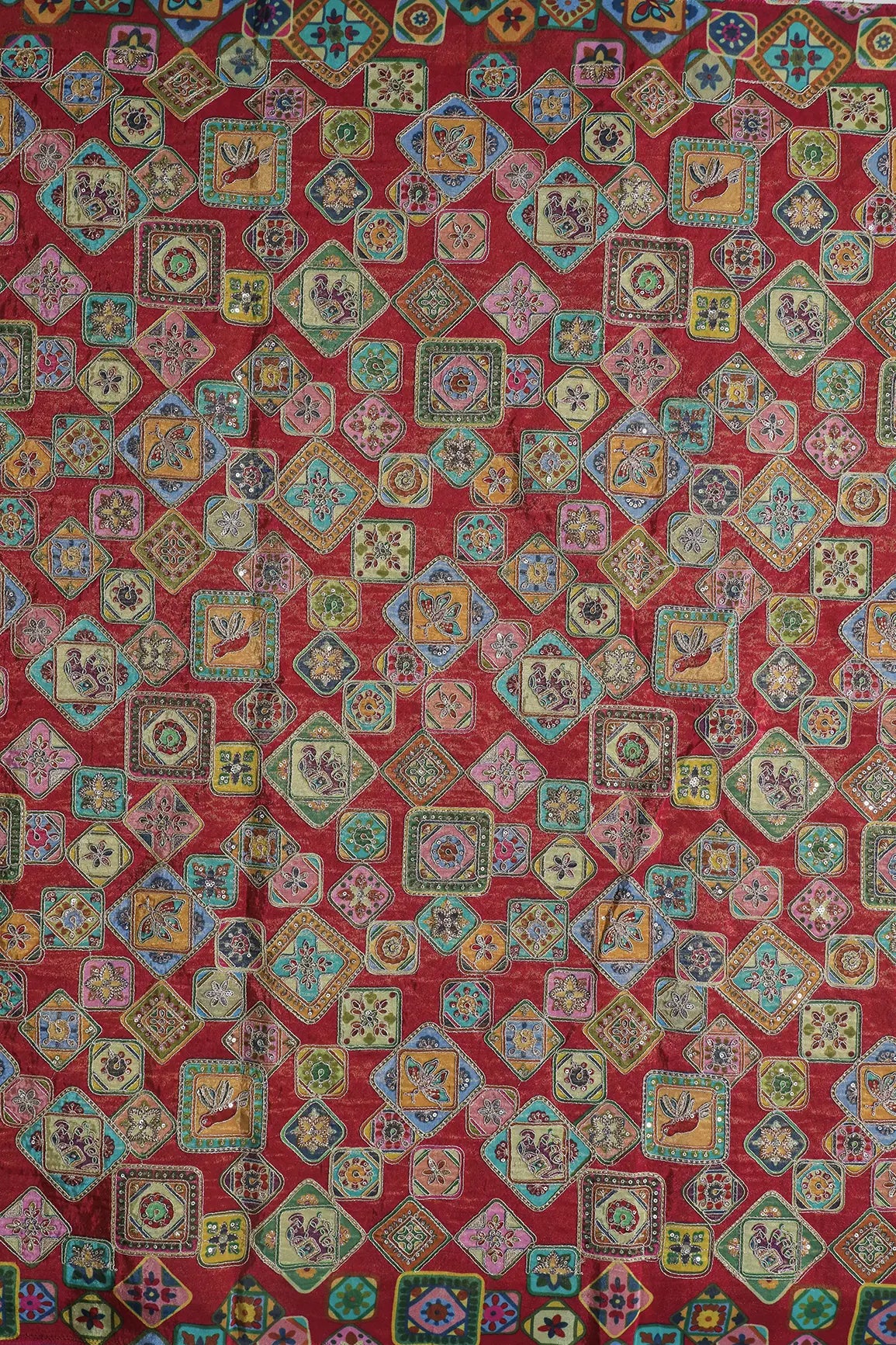 AIzaSyBcstauz-XMPRhEY21AUzeo032pxrXB5Ug - Gold Zari With Sequins Traditional Positional Print On Rani Pure Viscose Zari Tissue Fabric