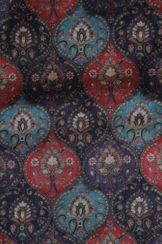 Multi Color Trellis Pattern Digital Print On Mulberry Silk Fabric