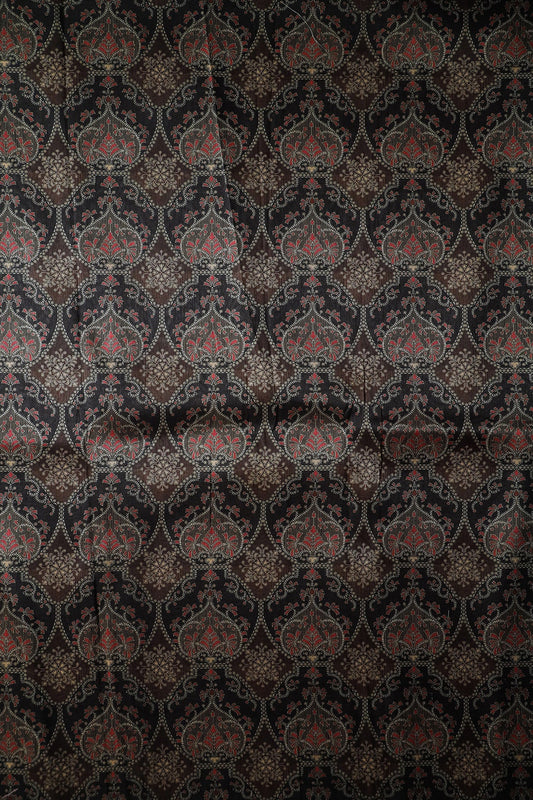AIzaSyBcstauz-XMPRhEY21AUzeo032pxrXB5Ug - Black And Brown Traditional Pattern Digital Print On Mulberry Silk Fabric