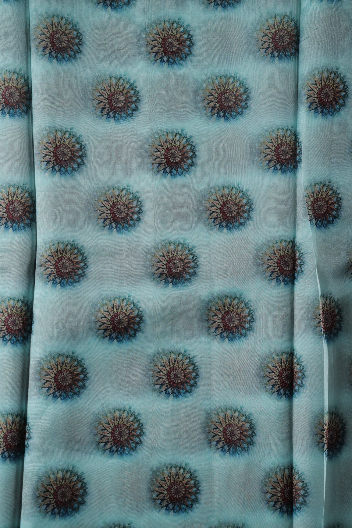 AIzaSyBcstauz-XMPRhEY21AUzeo032pxrXB5Ug - Black And Brown Traditional Pattern Digital Print On Sky Blue Organza Fabric