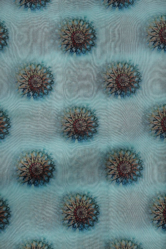 AIzaSyBcstauz-XMPRhEY21AUzeo032pxrXB5Ug - Black And Brown Traditional Pattern Digital Print On Sky Blue Organza Fabric