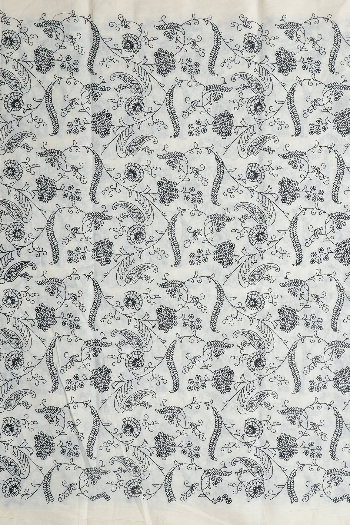 AIzaSyBcstauz-XMPRhEY21AUzeo032pxrXB5Ug - Beautiful Black Thread Floral Embroidery Work On Off White Pure Cotton Fabric
