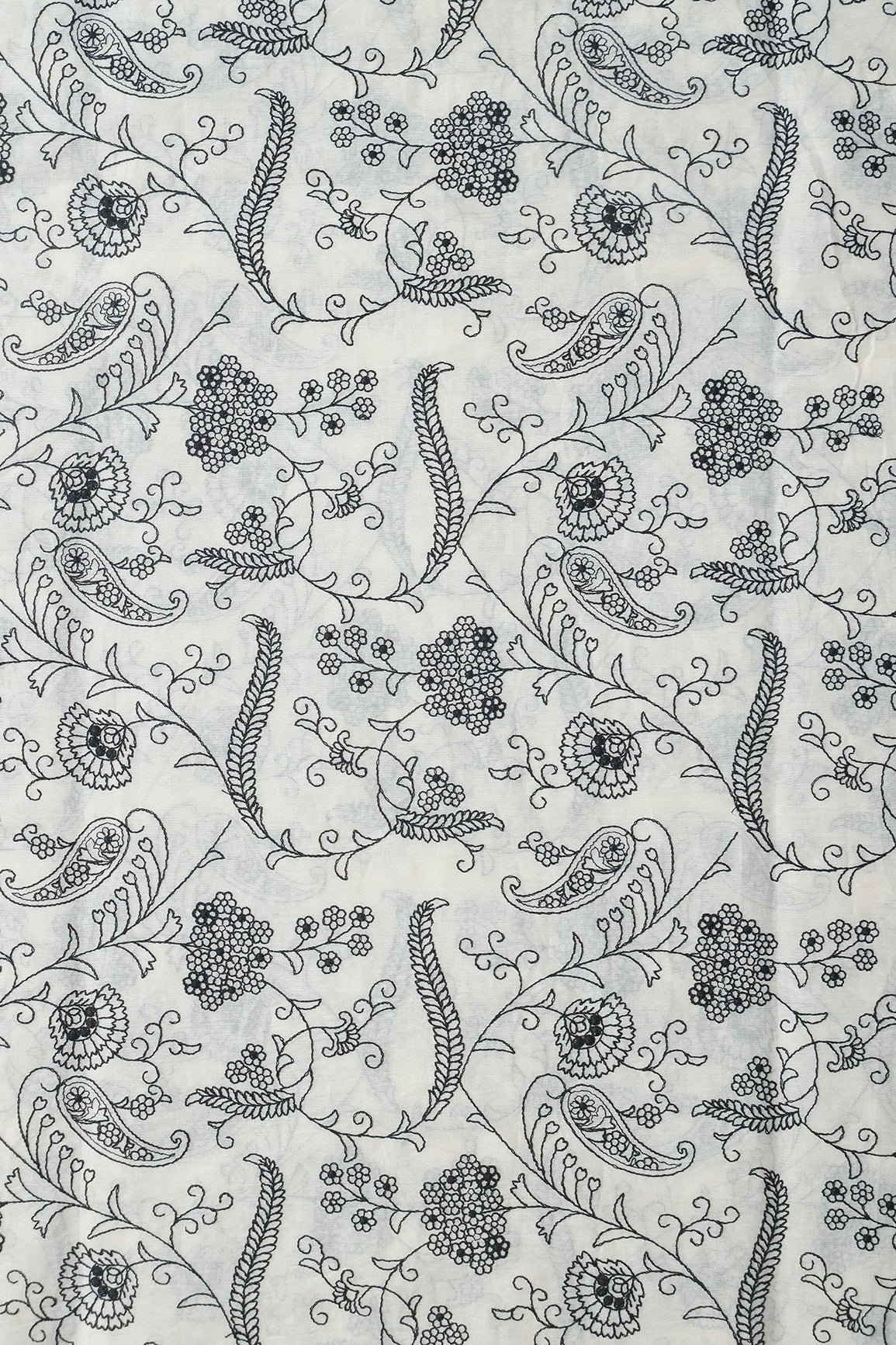 AIzaSyBcstauz-XMPRhEY21AUzeo032pxrXB5Ug - Beautiful Black Thread Floral Embroidery Work On Off White Pure Cotton Fabric