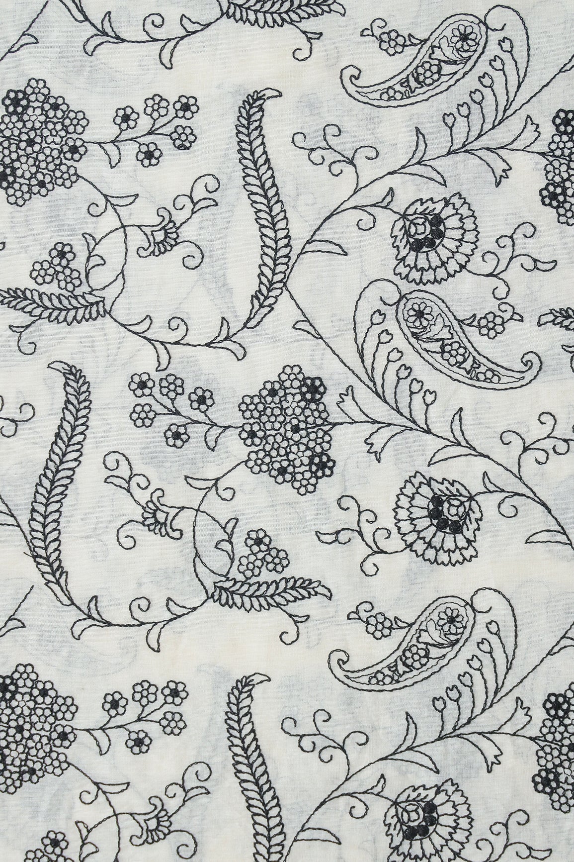 AIzaSyBcstauz-XMPRhEY21AUzeo032pxrXB5Ug - Beautiful Black Thread Floral Embroidery Work On Off White Pure Cotton Fabric