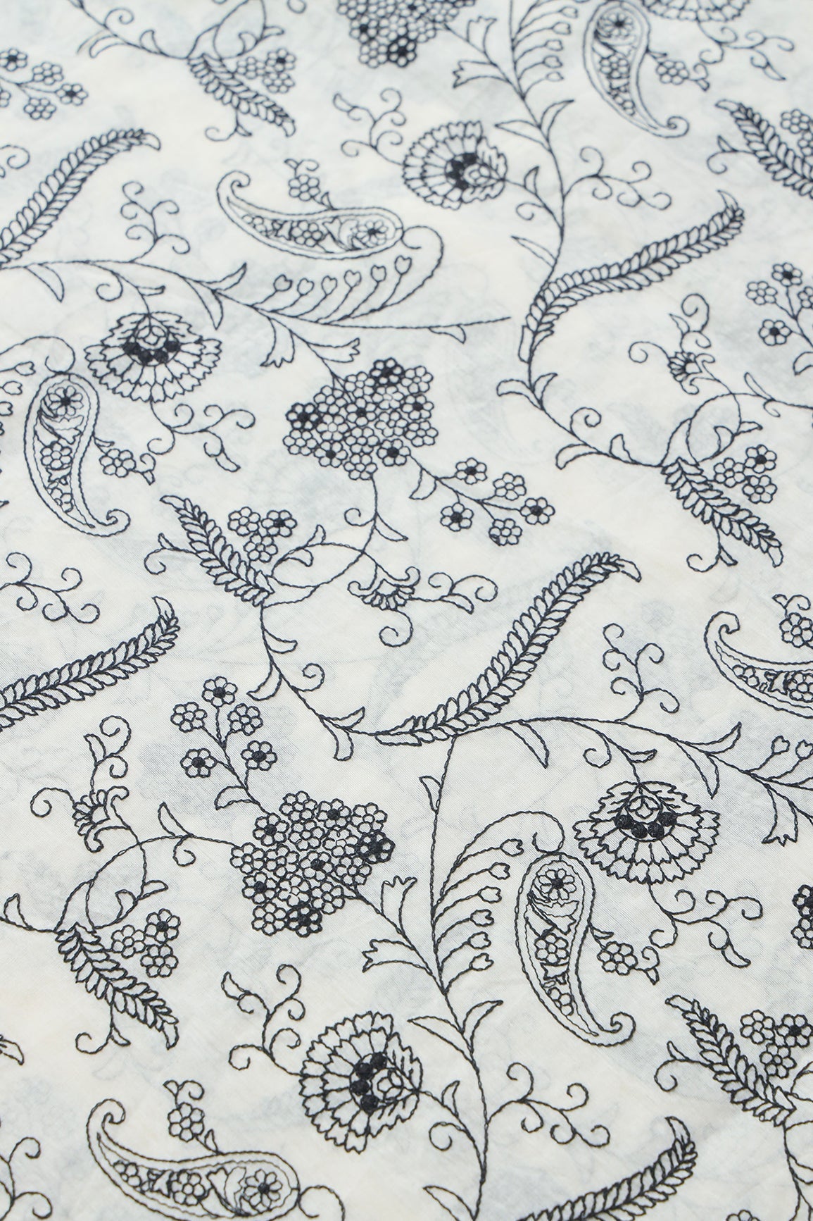 AIzaSyBcstauz-XMPRhEY21AUzeo032pxrXB5Ug - Beautiful Black Thread Floral Embroidery Work On Off White Pure Cotton Fabric