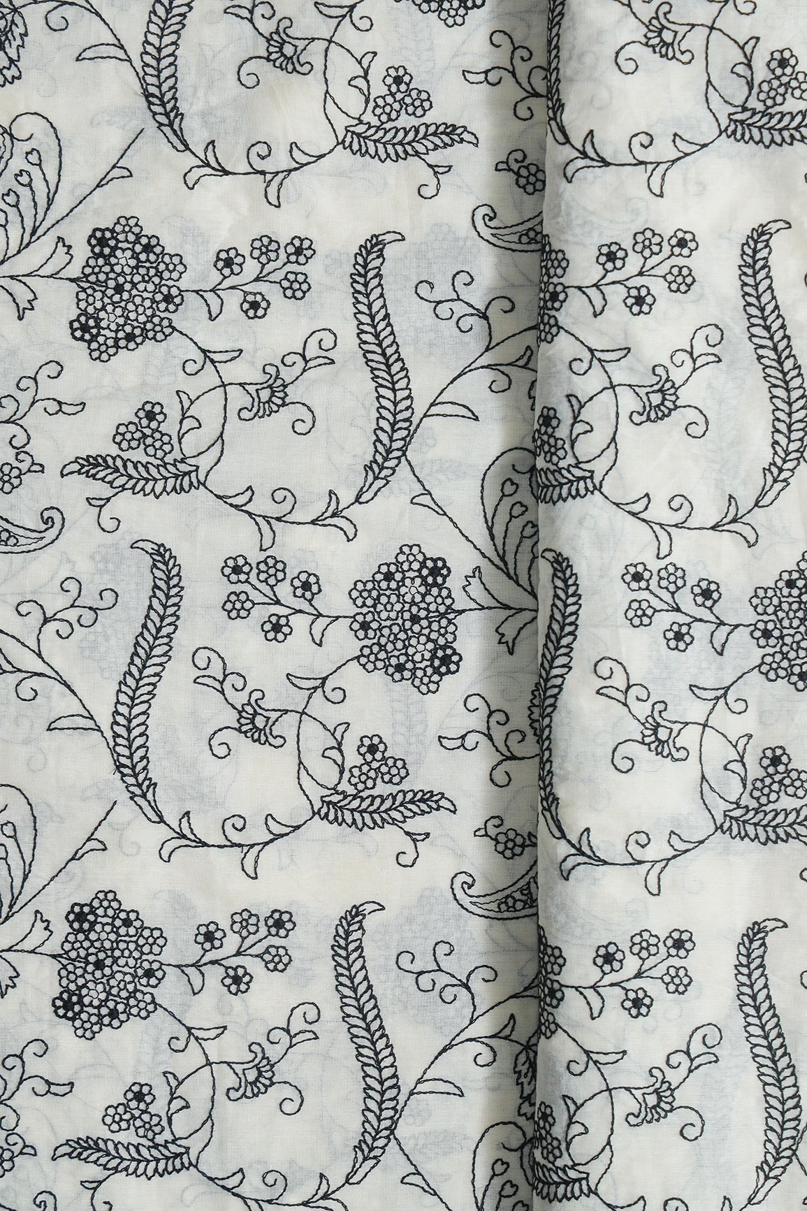 AIzaSyBcstauz-XMPRhEY21AUzeo032pxrXB5Ug - Beautiful Black Thread Floral Embroidery Work On Off White Pure Cotton Fabric