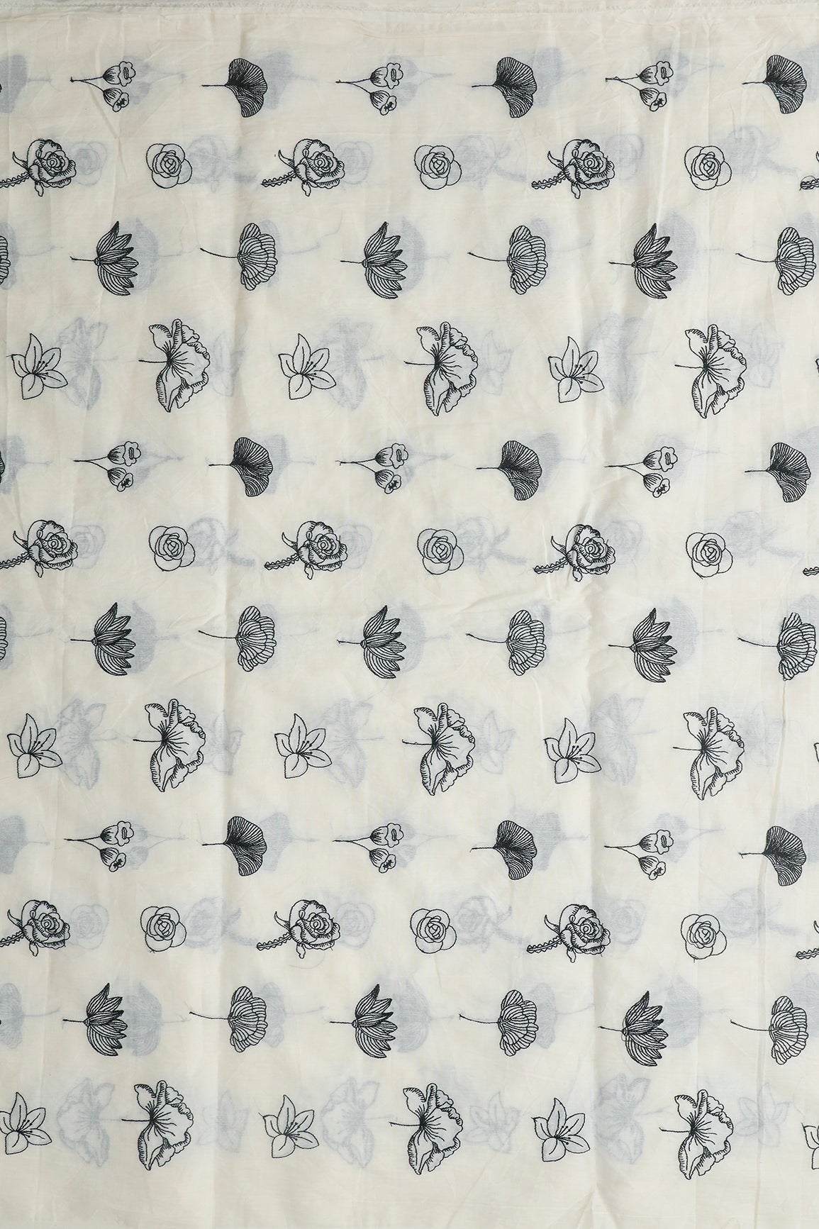 AIzaSyBcstauz-XMPRhEY21AUzeo032pxrXB5Ug - Beautiful Black Thread Floral Embroidery Work On Off White Pure Cotton Fabric