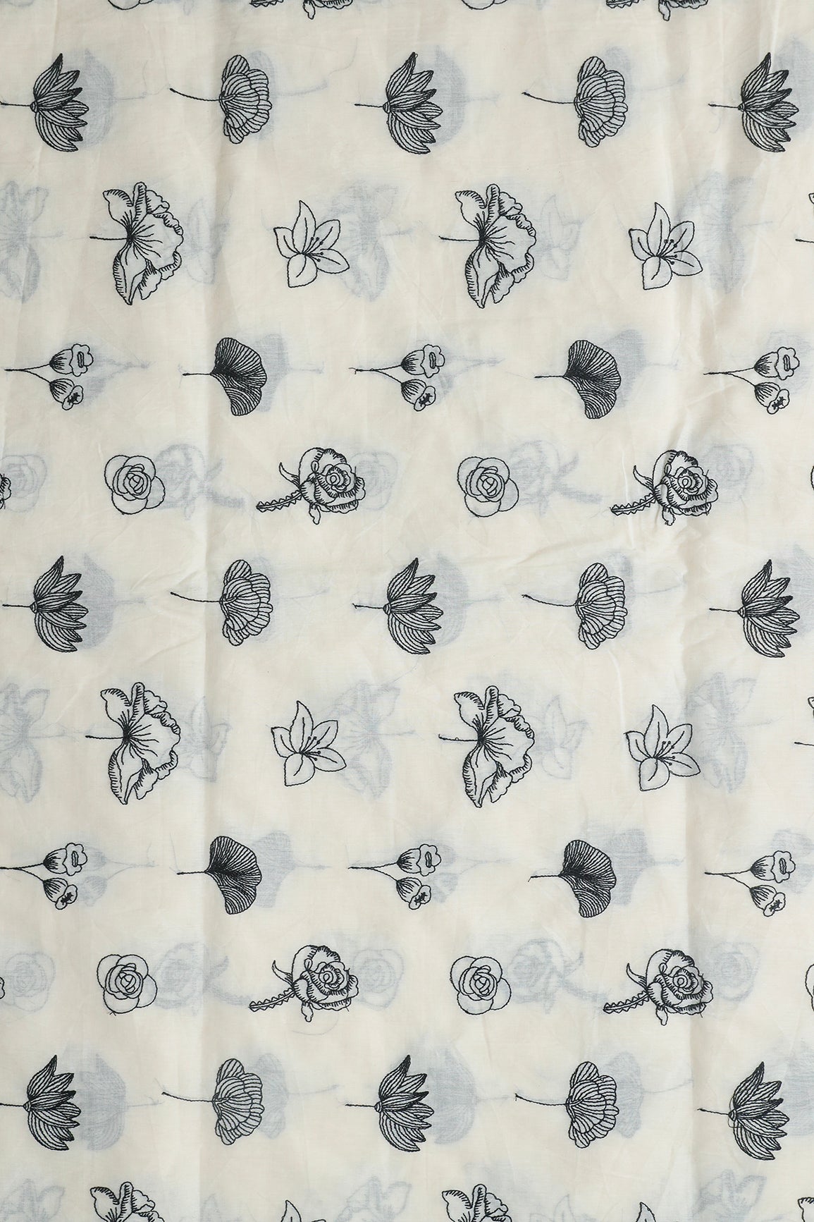 AIzaSyBcstauz-XMPRhEY21AUzeo032pxrXB5Ug - Beautiful Black Thread Floral Embroidery Work On Off White Pure Cotton Fabric