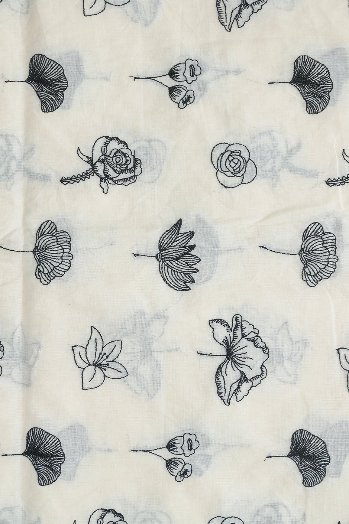 AIzaSyBcstauz-XMPRhEY21AUzeo032pxrXB5Ug - Beautiful Black Thread Floral Embroidery Work On Off White Pure Cotton Fabric