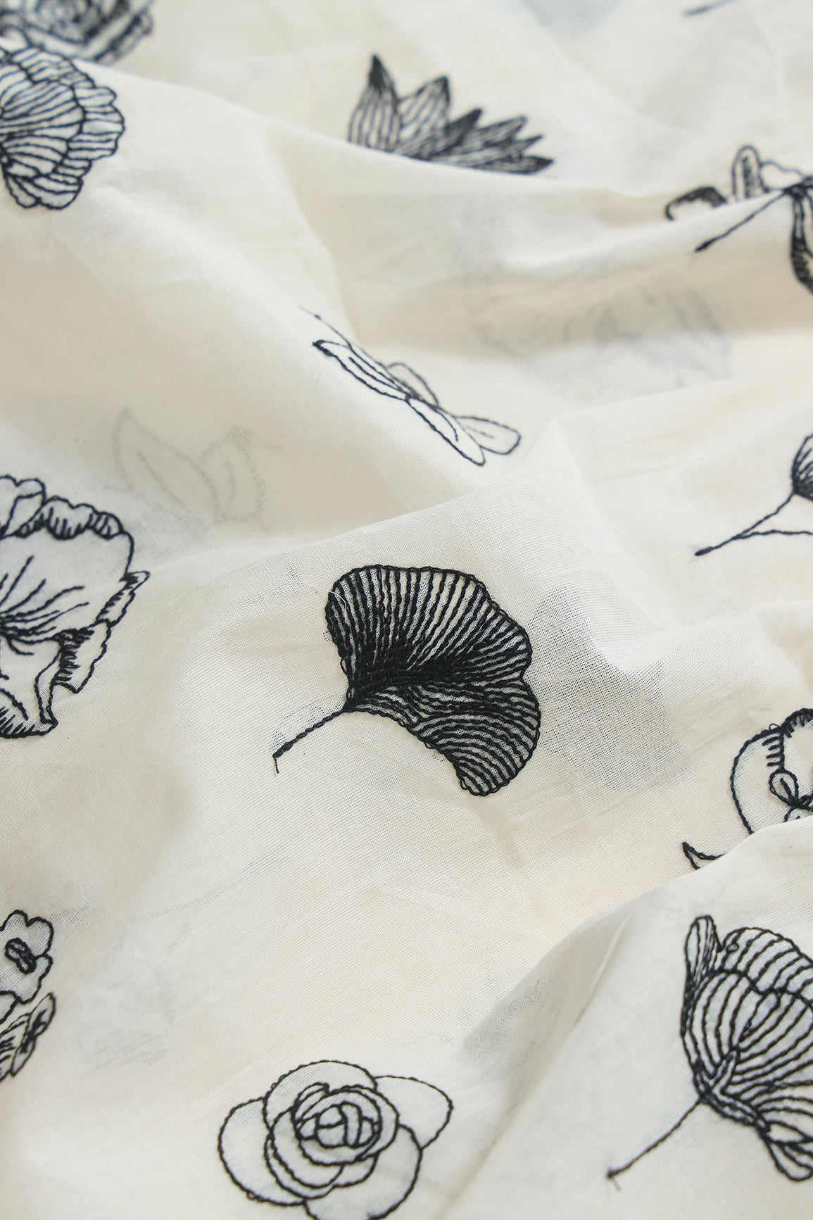 AIzaSyBcstauz-XMPRhEY21AUzeo032pxrXB5Ug - Beautiful Black Thread Floral Embroidery Work On Off White Pure Cotton Fabric