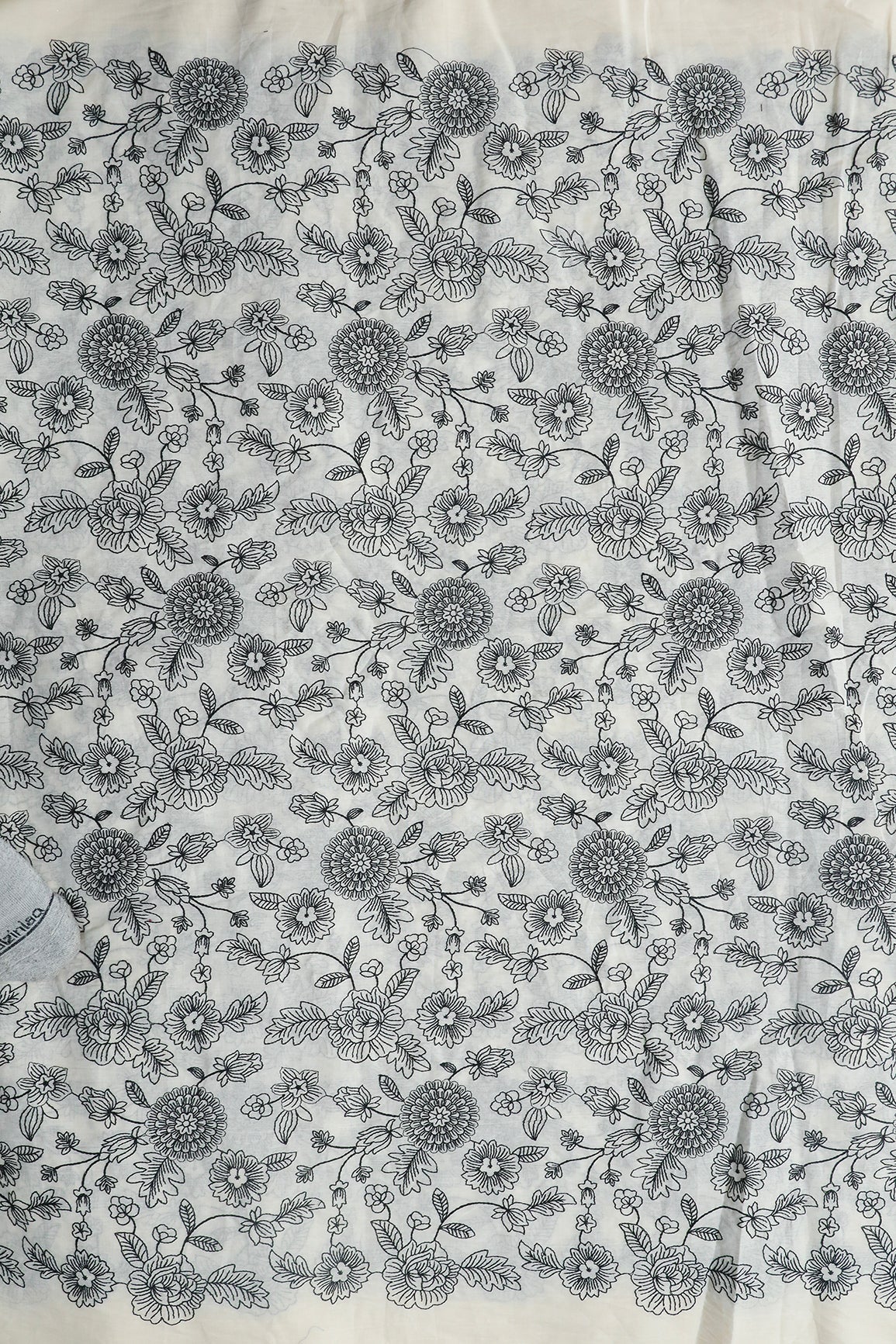 AIzaSyBcstauz-XMPRhEY21AUzeo032pxrXB5Ug - Beautiful Black Thread Floral Embroidery Work On Off White Pure Cotton Fabric