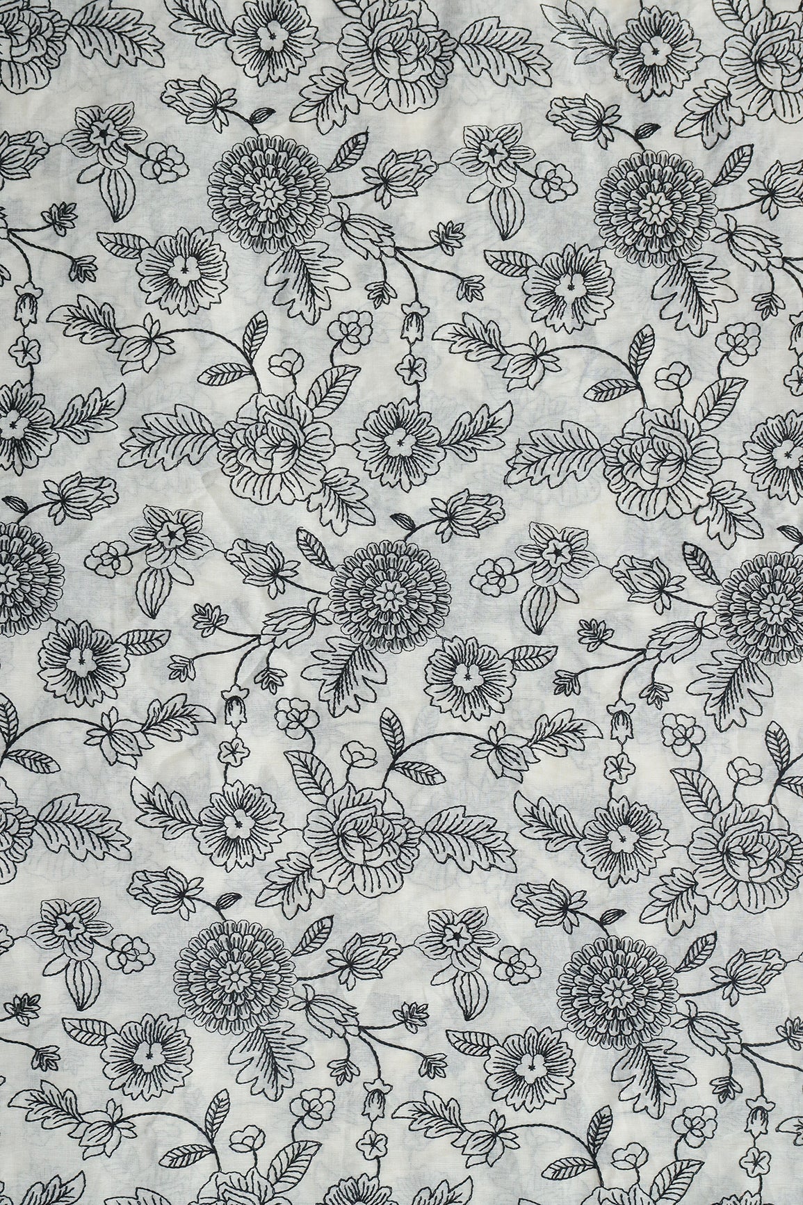 AIzaSyBcstauz-XMPRhEY21AUzeo032pxrXB5Ug - Beautiful Black Thread Floral Embroidery Work On Off White Pure Cotton Fabric