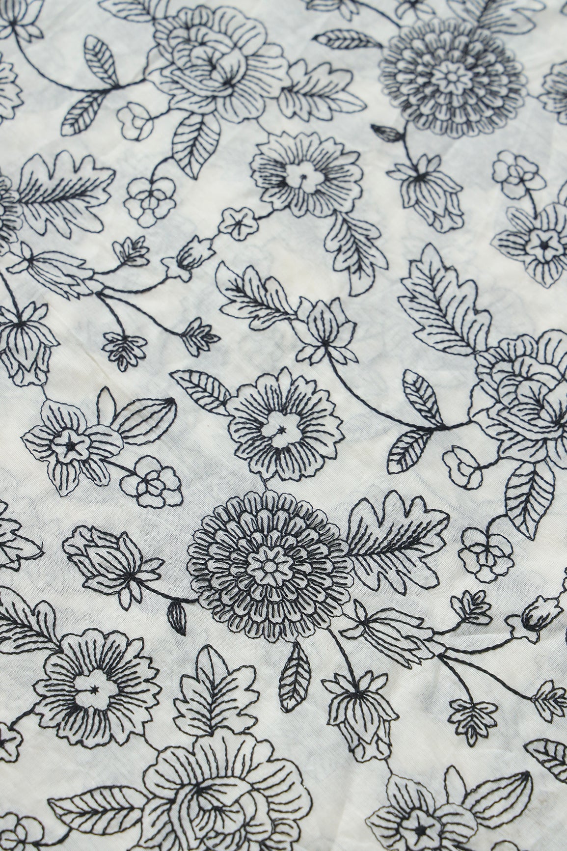 AIzaSyBcstauz-XMPRhEY21AUzeo032pxrXB5Ug - Beautiful Black Thread Floral Embroidery Work On Off White Pure Cotton Fabric