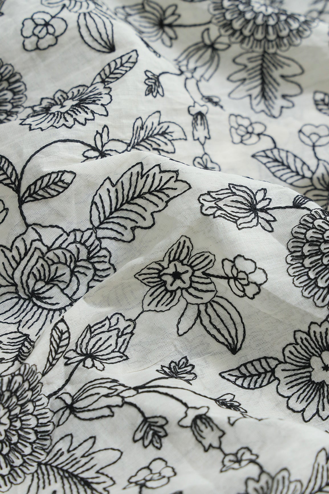 AIzaSyBcstauz-XMPRhEY21AUzeo032pxrXB5Ug - Beautiful Black Thread Floral Embroidery Work On Off White Pure Cotton Fabric