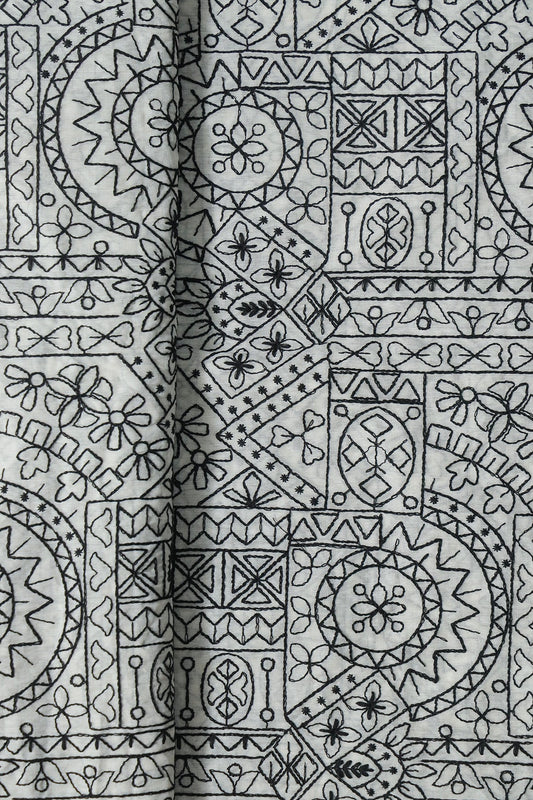 Traditional Embroidery Work On Off White Pure Cotton Fabric