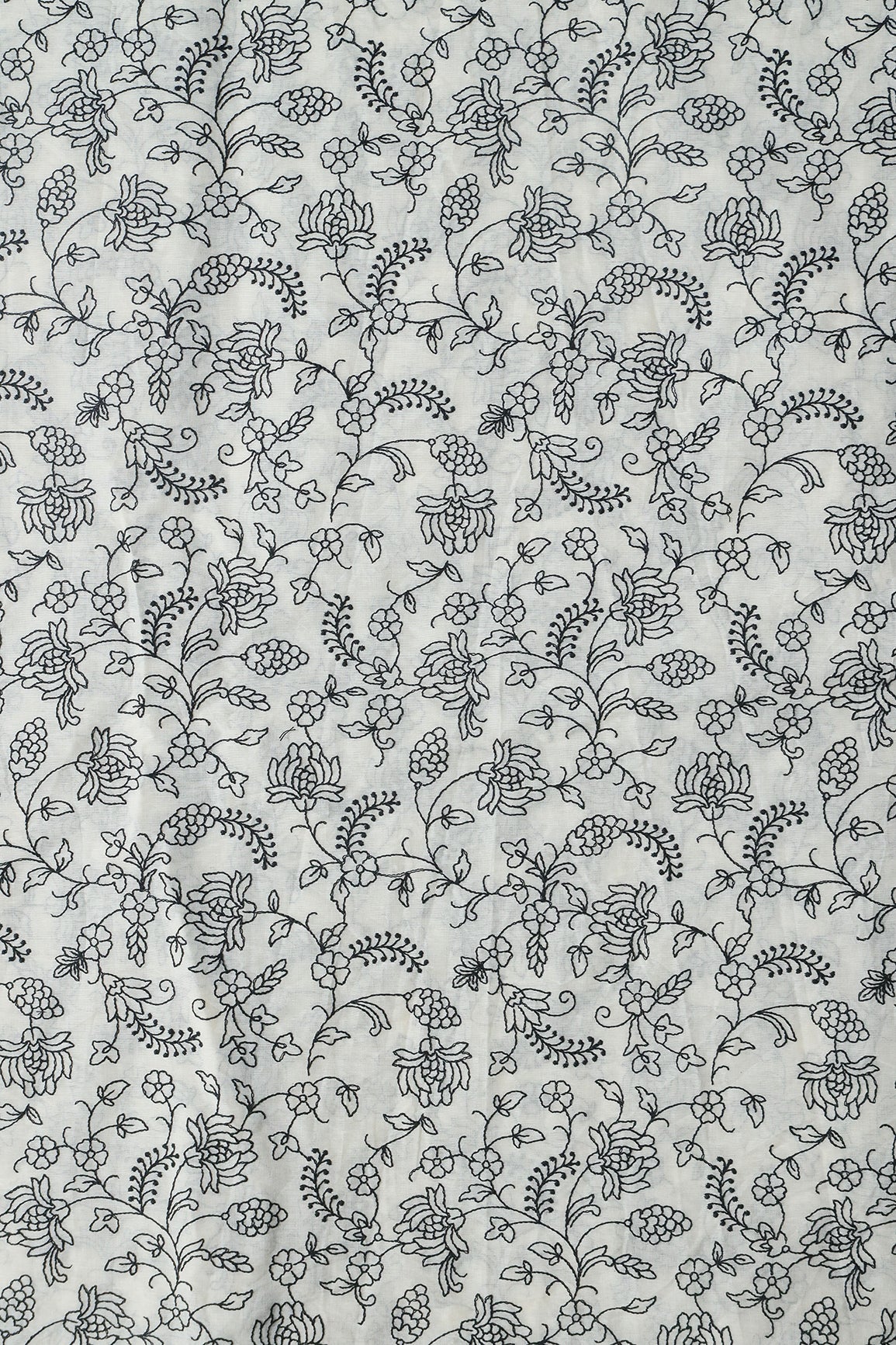 AIzaSyBcstauz-XMPRhEY21AUzeo032pxrXB5Ug - Black Thread Beautiful Floral Embroidery Work On Off White Pure Cotton Fabric