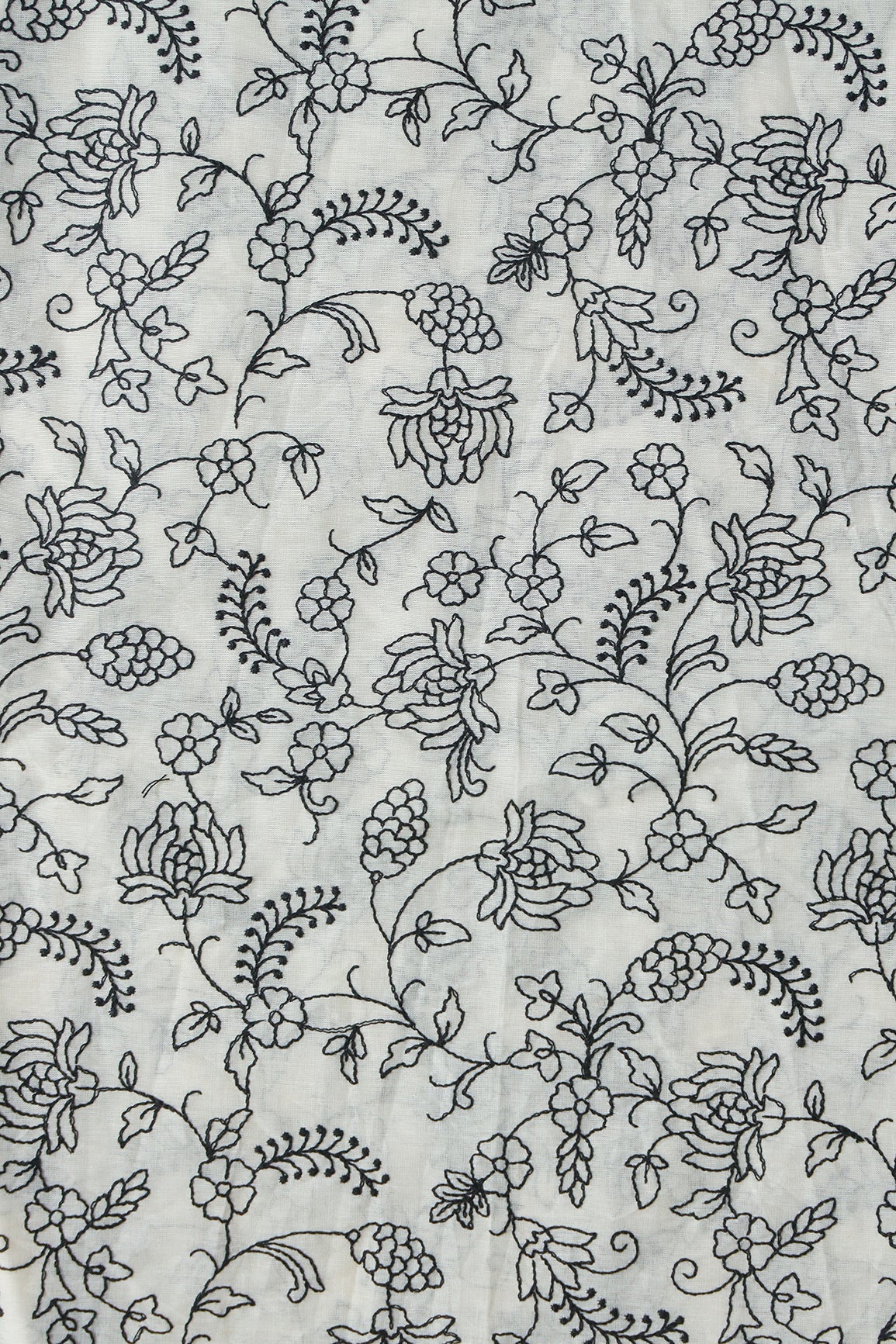 AIzaSyBcstauz-XMPRhEY21AUzeo032pxrXB5Ug - Black Thread Beautiful Floral Embroidery Work On Off White Pure Cotton Fabric
