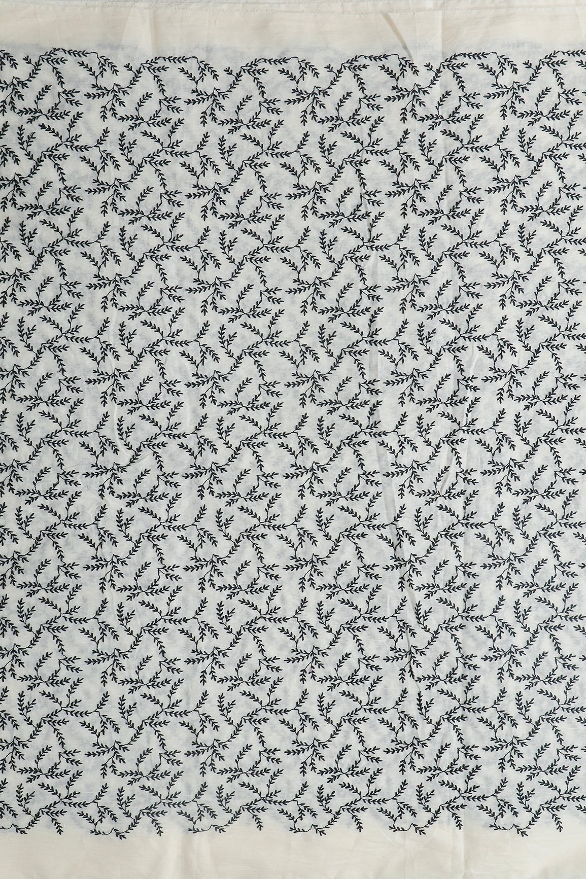 AIzaSyBcstauz-XMPRhEY21AUzeo032pxrXB5Ug - Black Thread beautiful Leafy Embroidery Work On Off White Organic Cotton Fabric