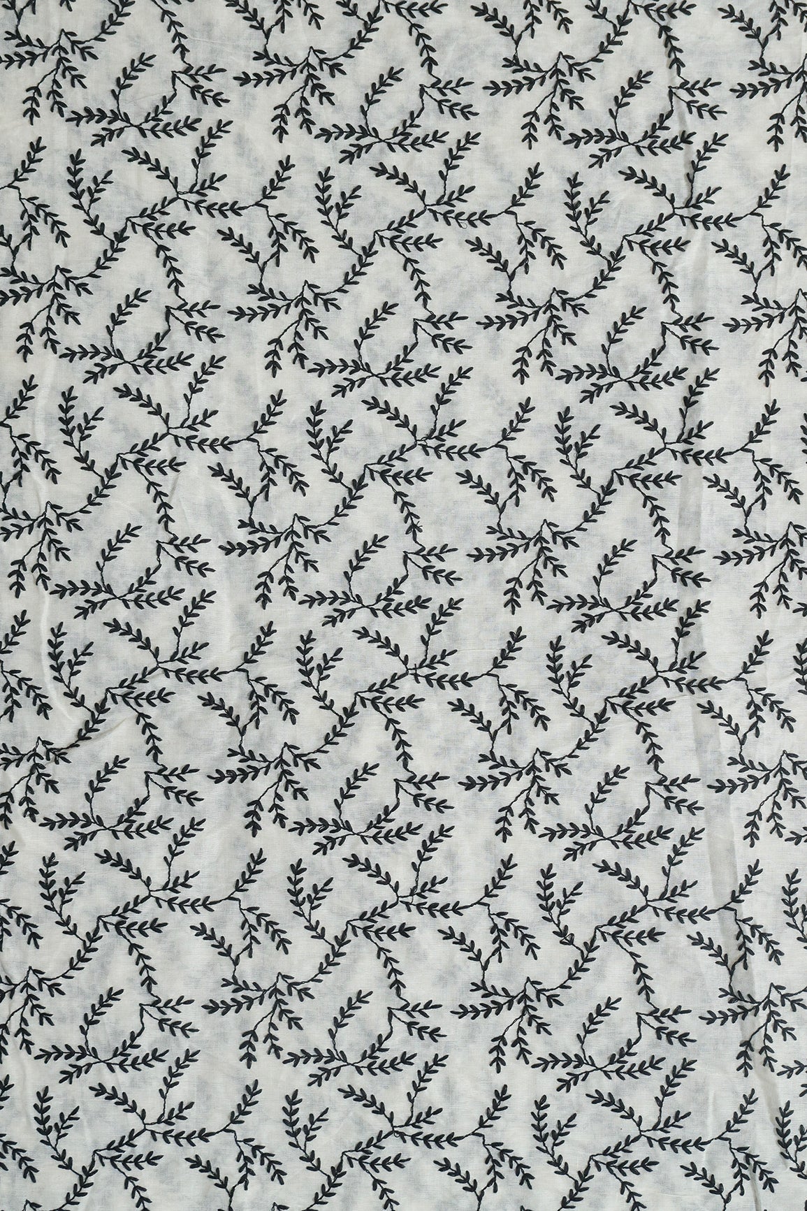 AIzaSyBcstauz-XMPRhEY21AUzeo032pxrXB5Ug - Black Thread beautiful Leafy Embroidery Work On Off White Organic Cotton Fabric