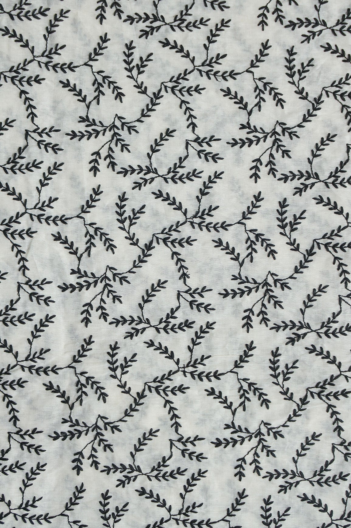 AIzaSyBcstauz-XMPRhEY21AUzeo032pxrXB5Ug - Black Thread beautiful Leafy Embroidery Work On Off White Organic Cotton Fabric