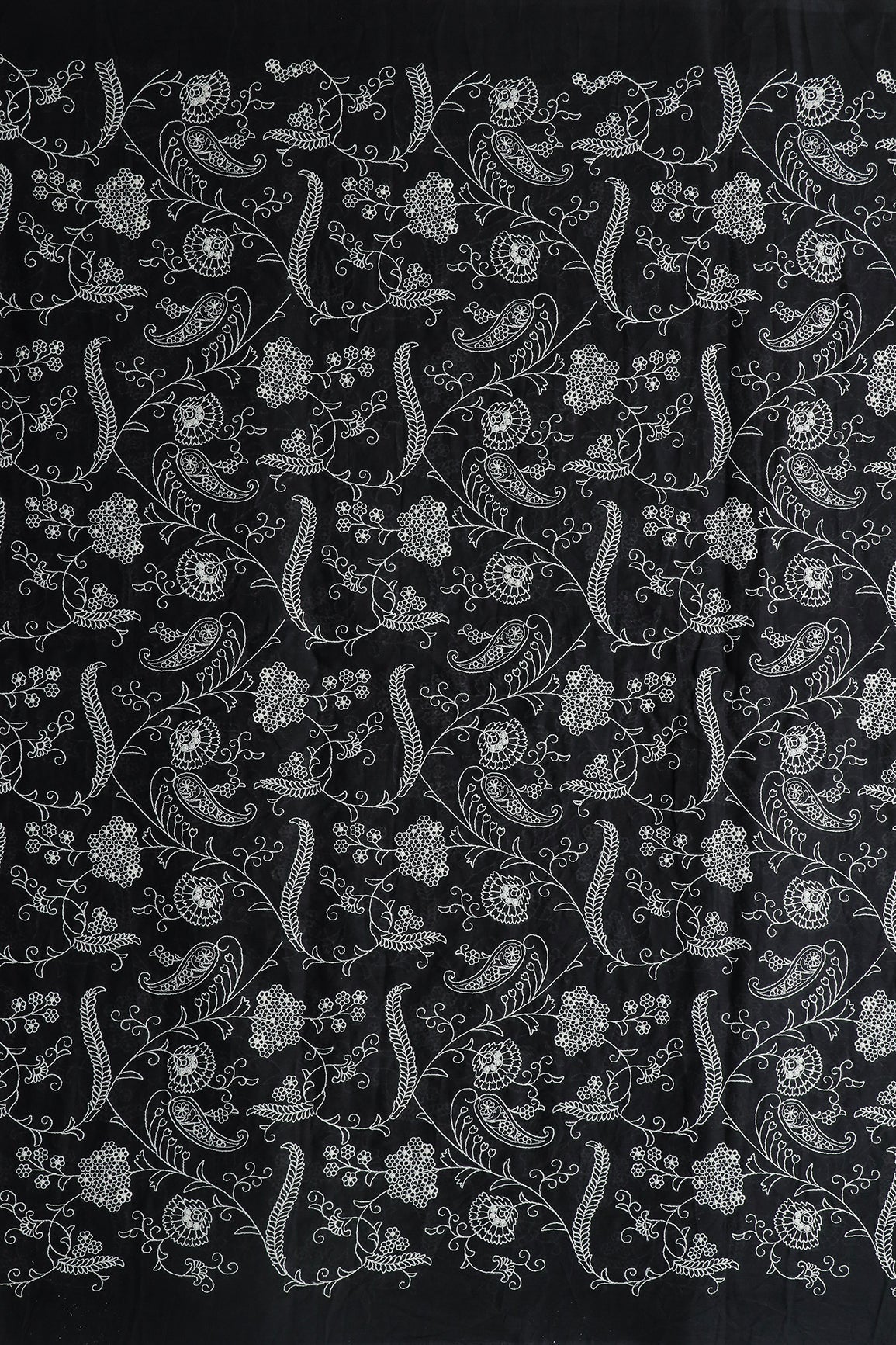 AIzaSyBcstauz-XMPRhEY21AUzeo032pxrXB5Ug - Beautiful White Thread Floral Embroidery Work On Black Pure Mul Cotton Fabric