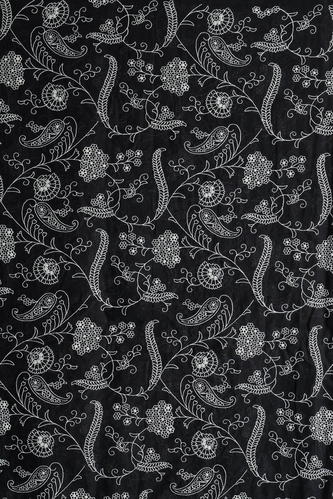AIzaSyBcstauz-XMPRhEY21AUzeo032pxrXB5Ug - Beautiful White Thread Floral Embroidery Work On Black Pure Mul Cotton Fabric