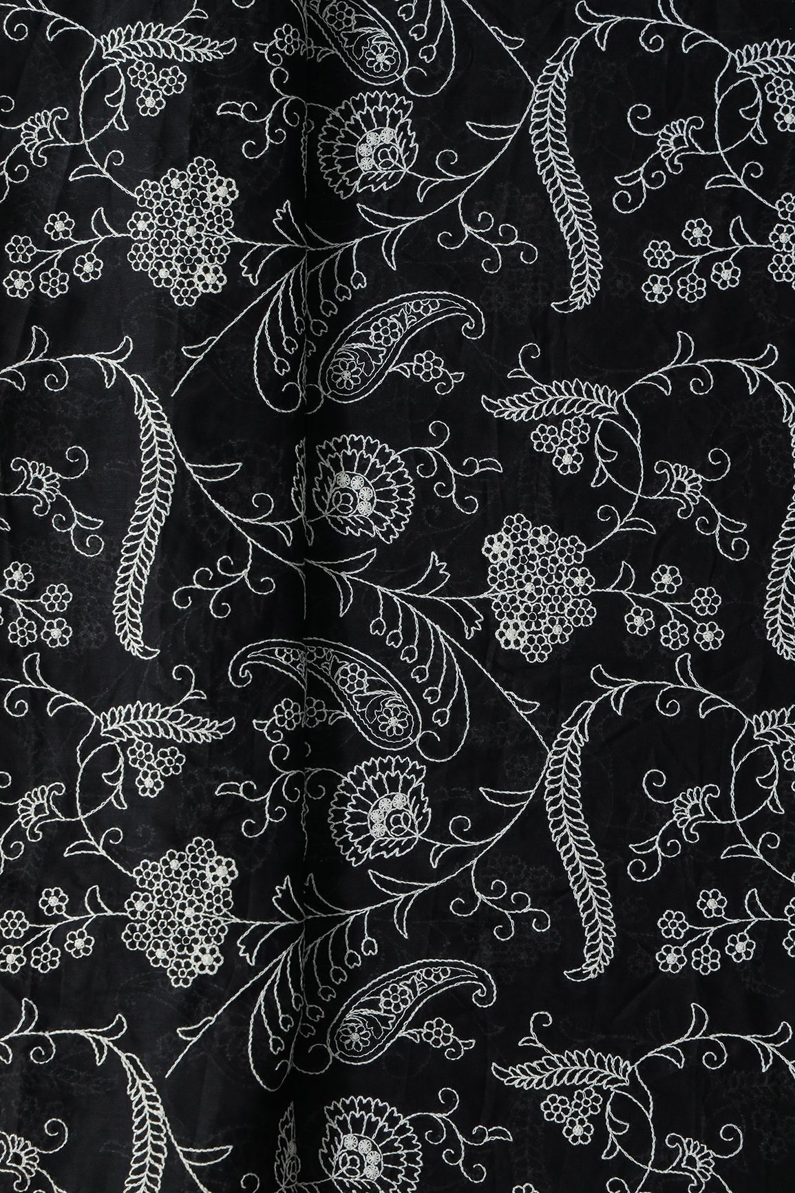 AIzaSyBcstauz-XMPRhEY21AUzeo032pxrXB5Ug - Beautiful White Thread Floral Embroidery Work On Black Pure Mul Cotton Fabric