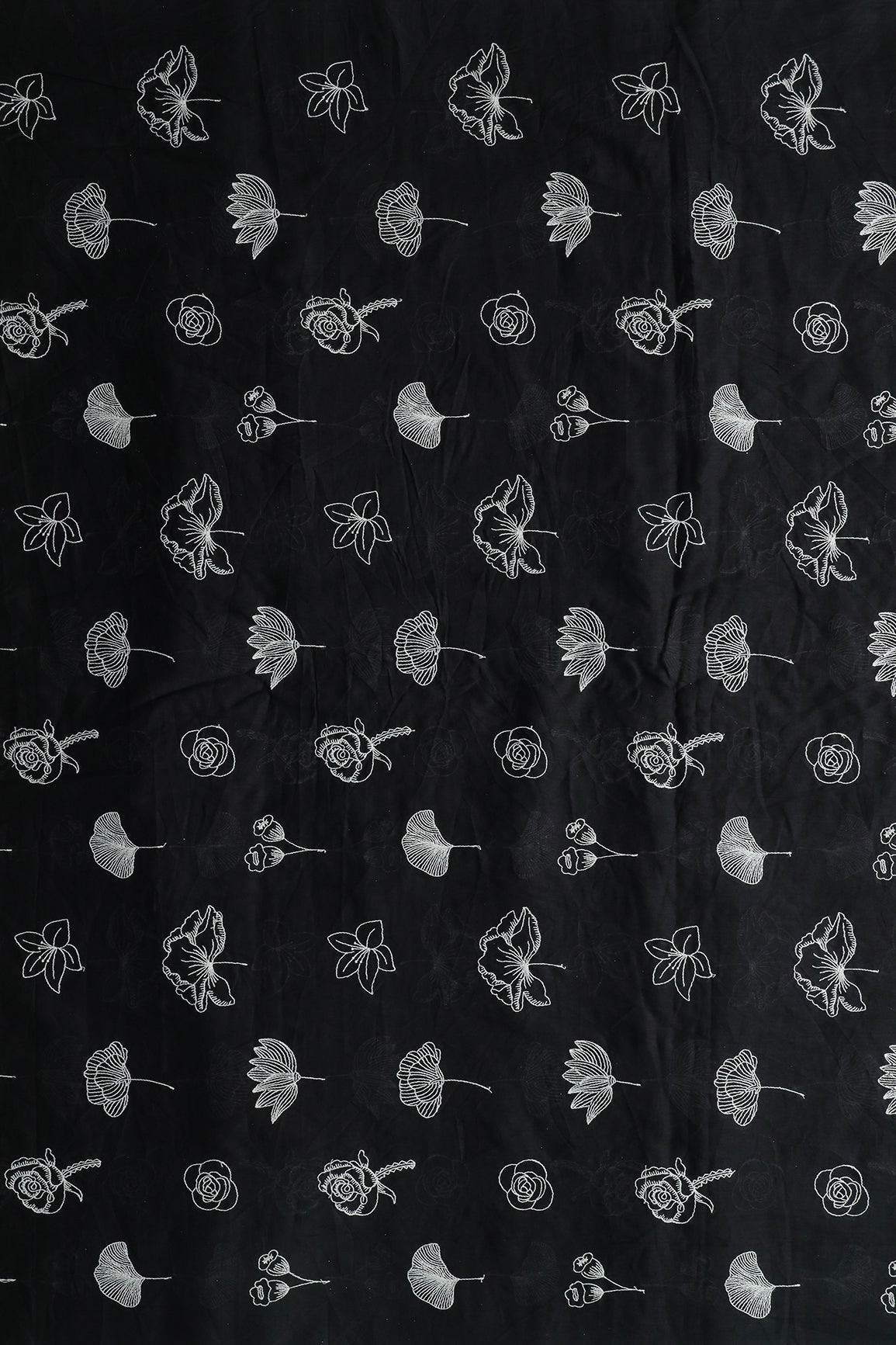 AIzaSyBcstauz-XMPRhEY21AUzeo032pxrXB5Ug - Beautiful White Thread Floral Embroidery Work On Black Pure Mul Cotton Fabric