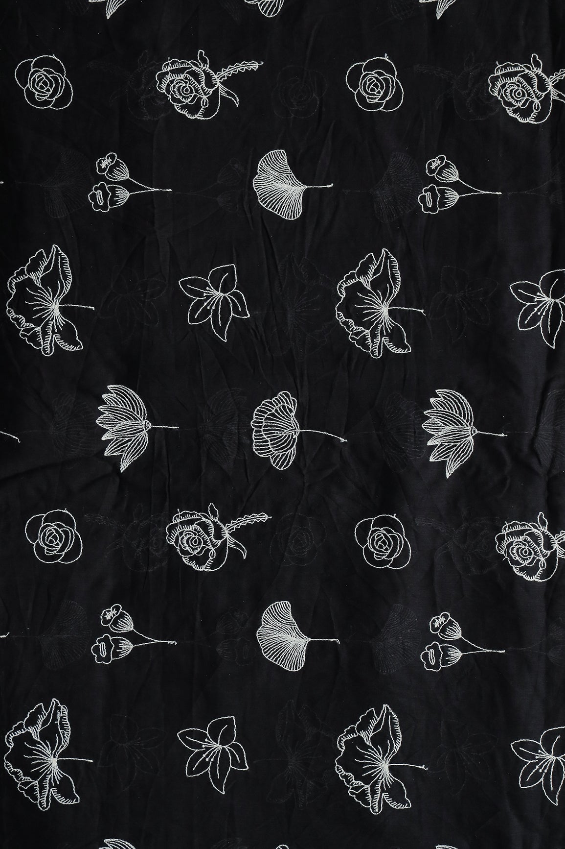 AIzaSyBcstauz-XMPRhEY21AUzeo032pxrXB5Ug - Beautiful White Thread Floral Embroidery Work On Black Pure Mul Cotton Fabric