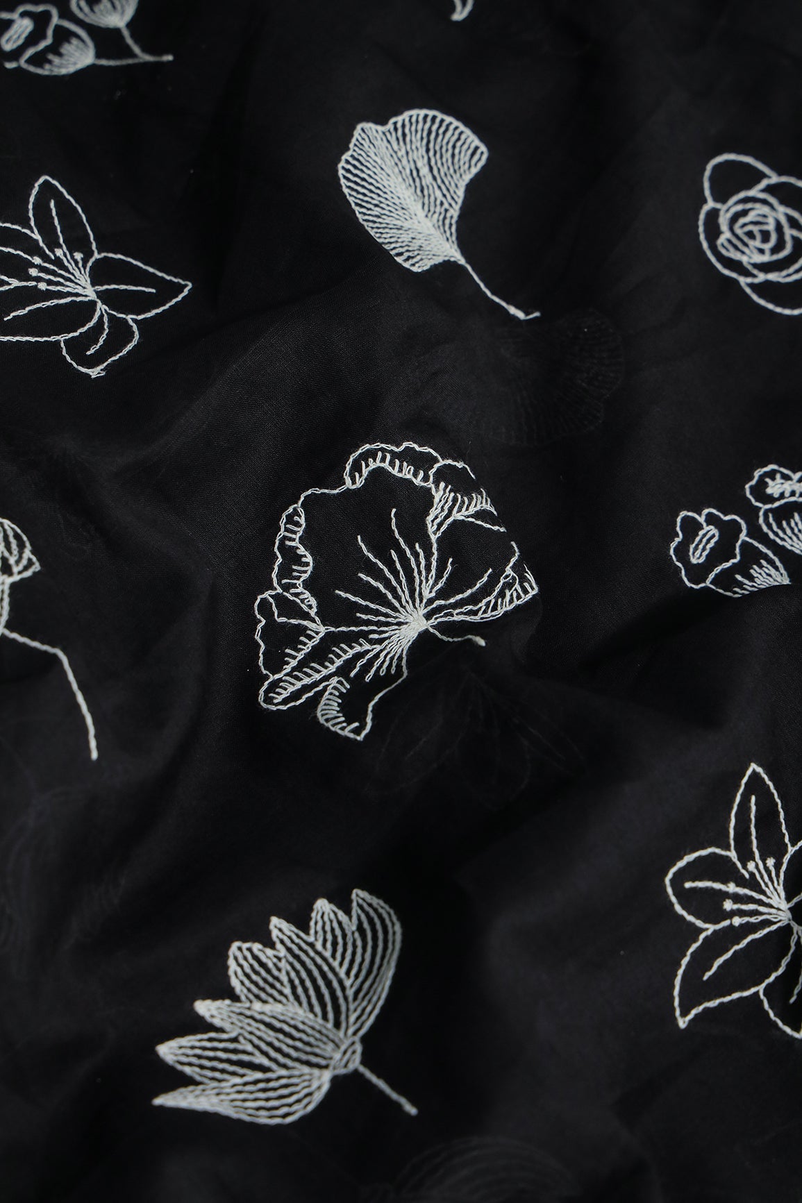 AIzaSyBcstauz-XMPRhEY21AUzeo032pxrXB5Ug - Beautiful White Thread Floral Embroidery Work On Black Pure Mul Cotton Fabric