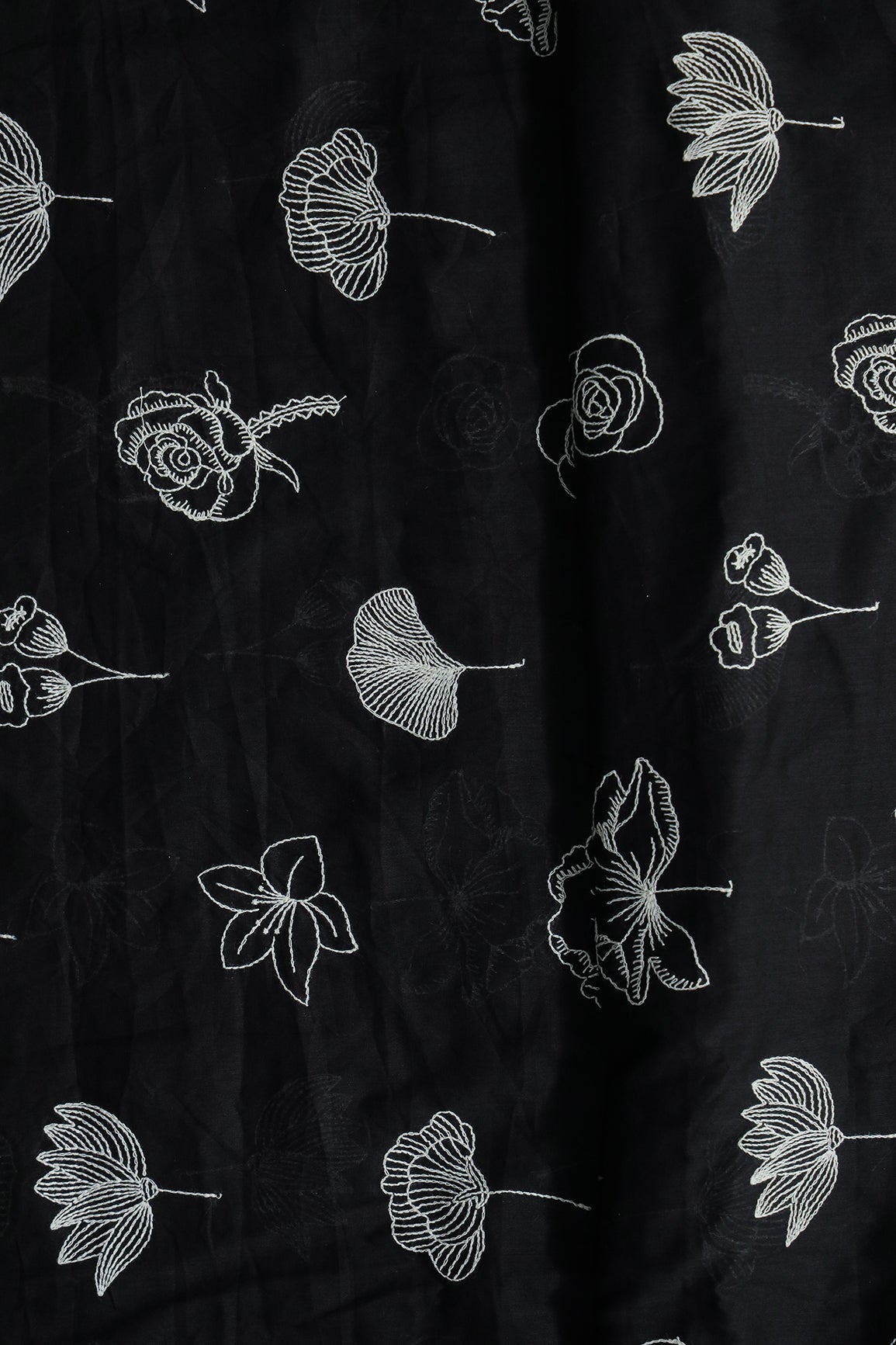 AIzaSyBcstauz-XMPRhEY21AUzeo032pxrXB5Ug - Beautiful White Thread Floral Embroidery Work On Black Pure Mul Cotton Fabric