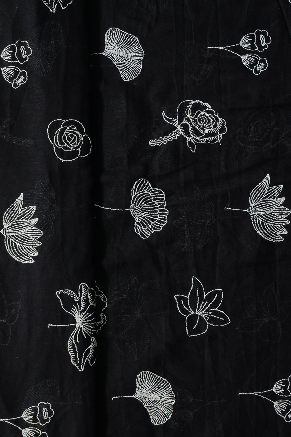 AIzaSyBcstauz-XMPRhEY21AUzeo032pxrXB5Ug - Beautiful White Thread Floral Embroidery Work On Black Pure Mul Cotton Fabric