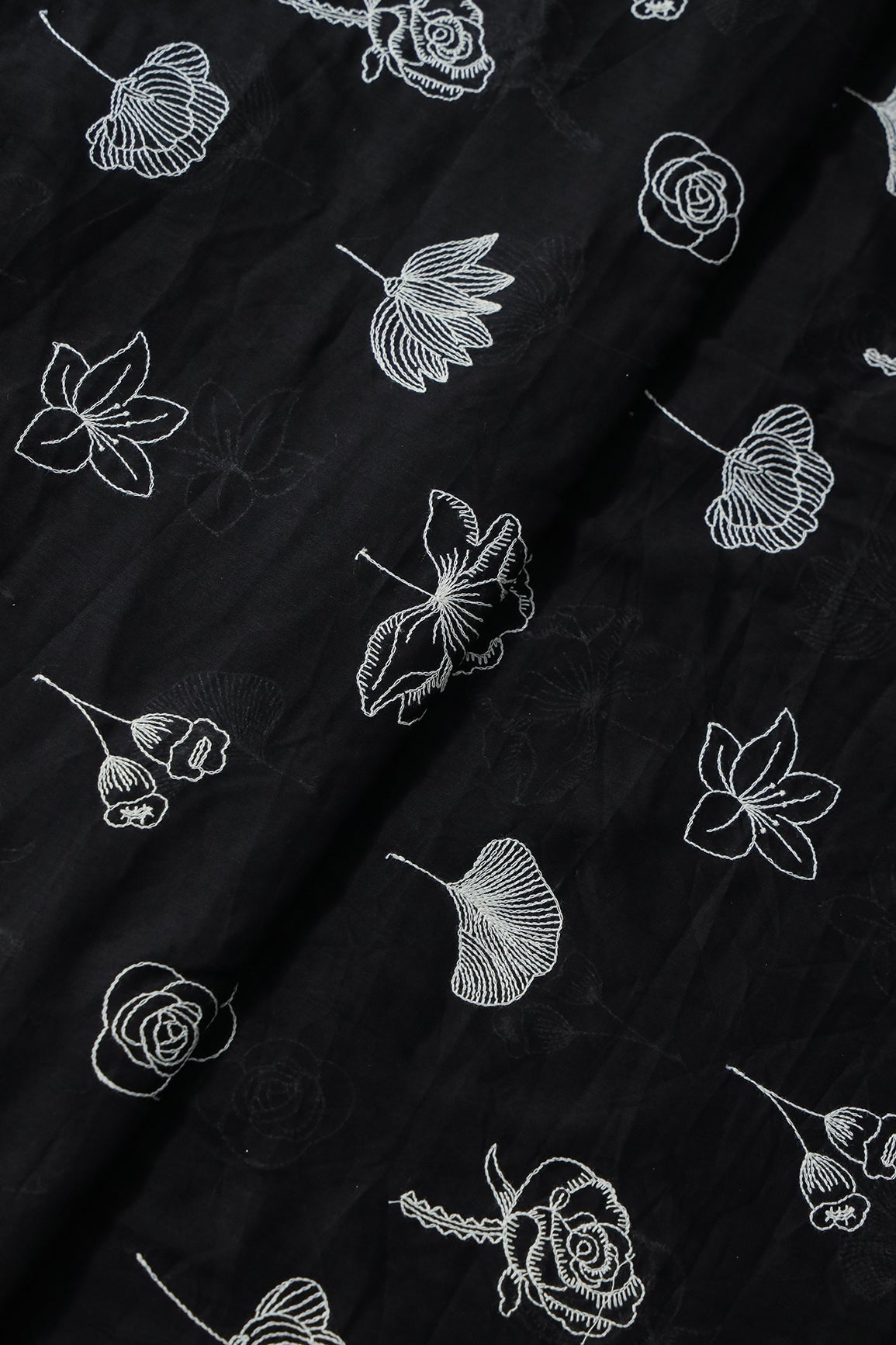 AIzaSyBcstauz-XMPRhEY21AUzeo032pxrXB5Ug - Beautiful White Thread Floral Embroidery Work On Black Pure Mul Cotton Fabric