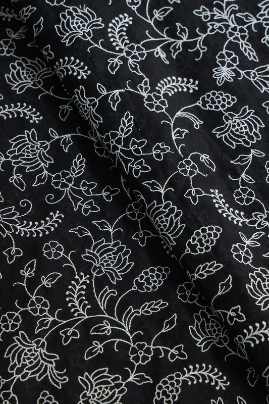Traditional Embroidery Work On Pure Black Mul Cotton Fabric