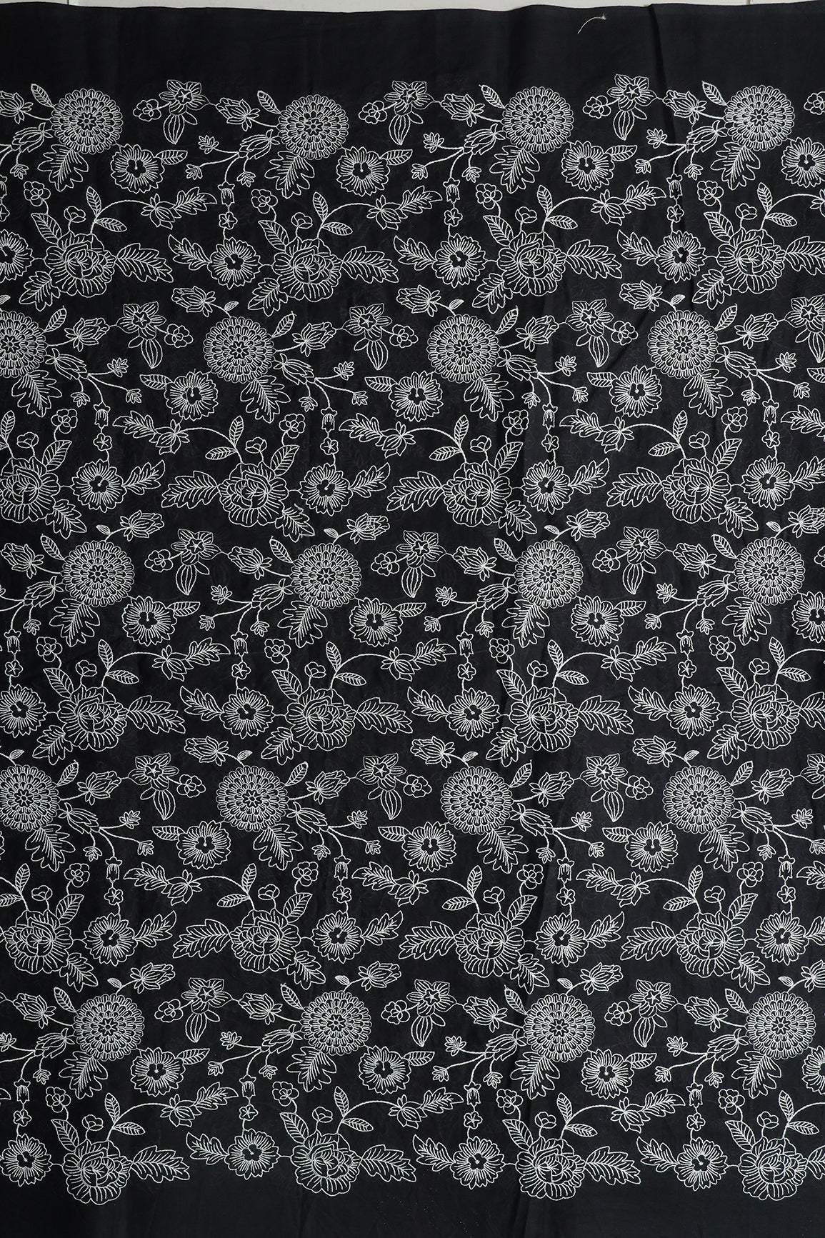 AIzaSyBcstauz-XMPRhEY21AUzeo032pxrXB5Ug - Beautiful White Thread Floral Embroidery Work On Black Pure Mul Cotton Fabric