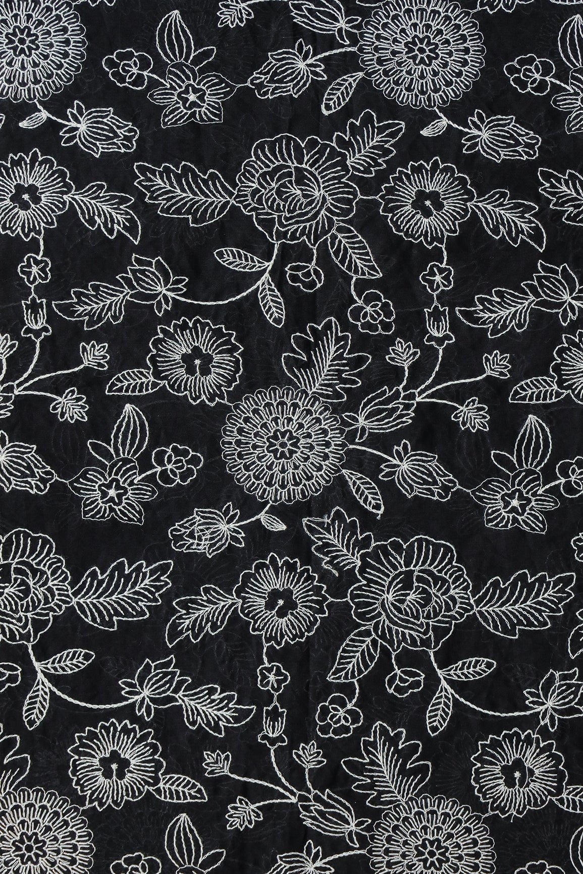 AIzaSyBcstauz-XMPRhEY21AUzeo032pxrXB5Ug - Beautiful White Thread Floral Embroidery Work On Black Pure Mul Cotton Fabric