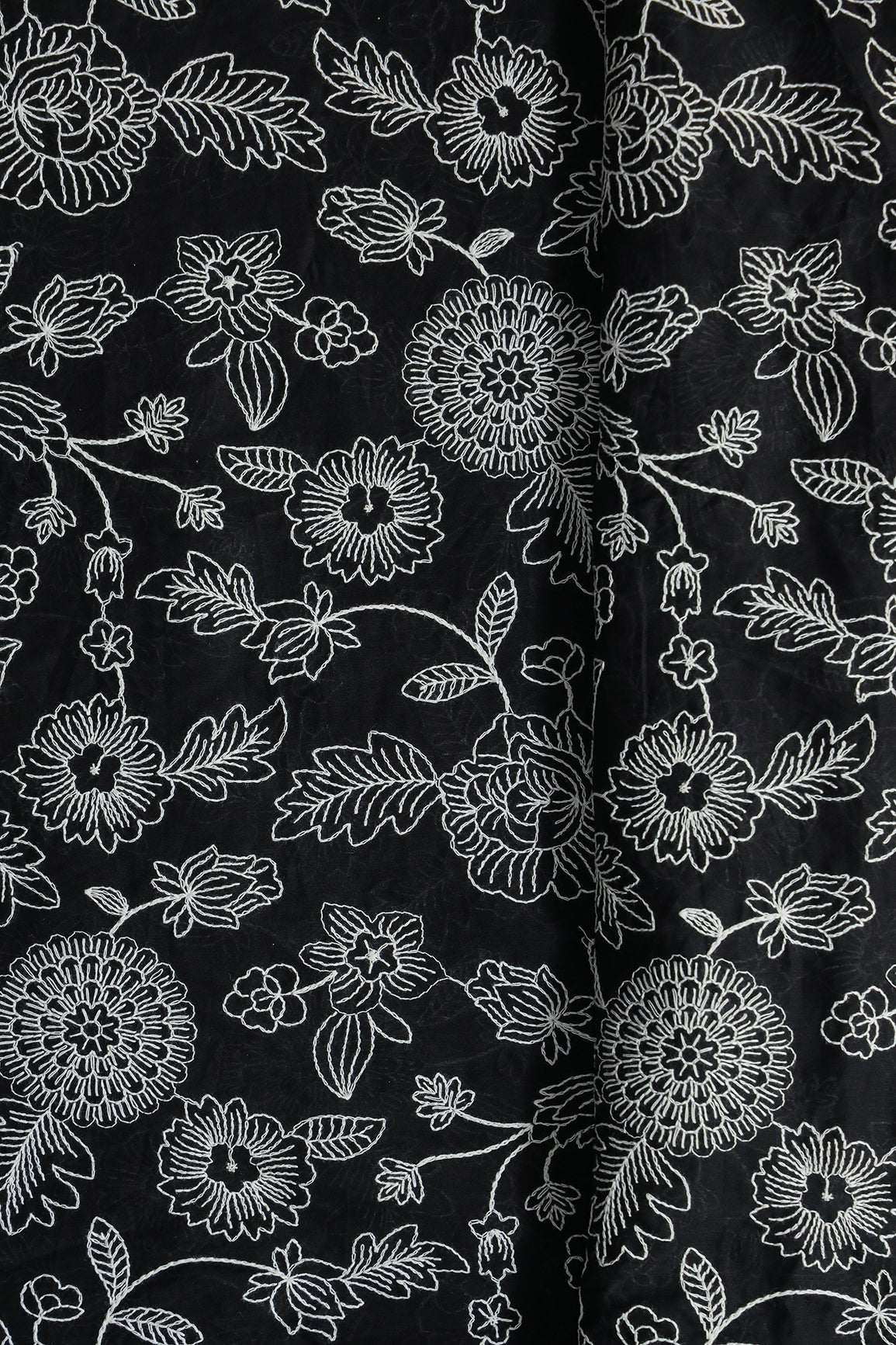 AIzaSyBcstauz-XMPRhEY21AUzeo032pxrXB5Ug - Beautiful White Thread Floral Embroidery Work On Black Pure Mul Cotton Fabric